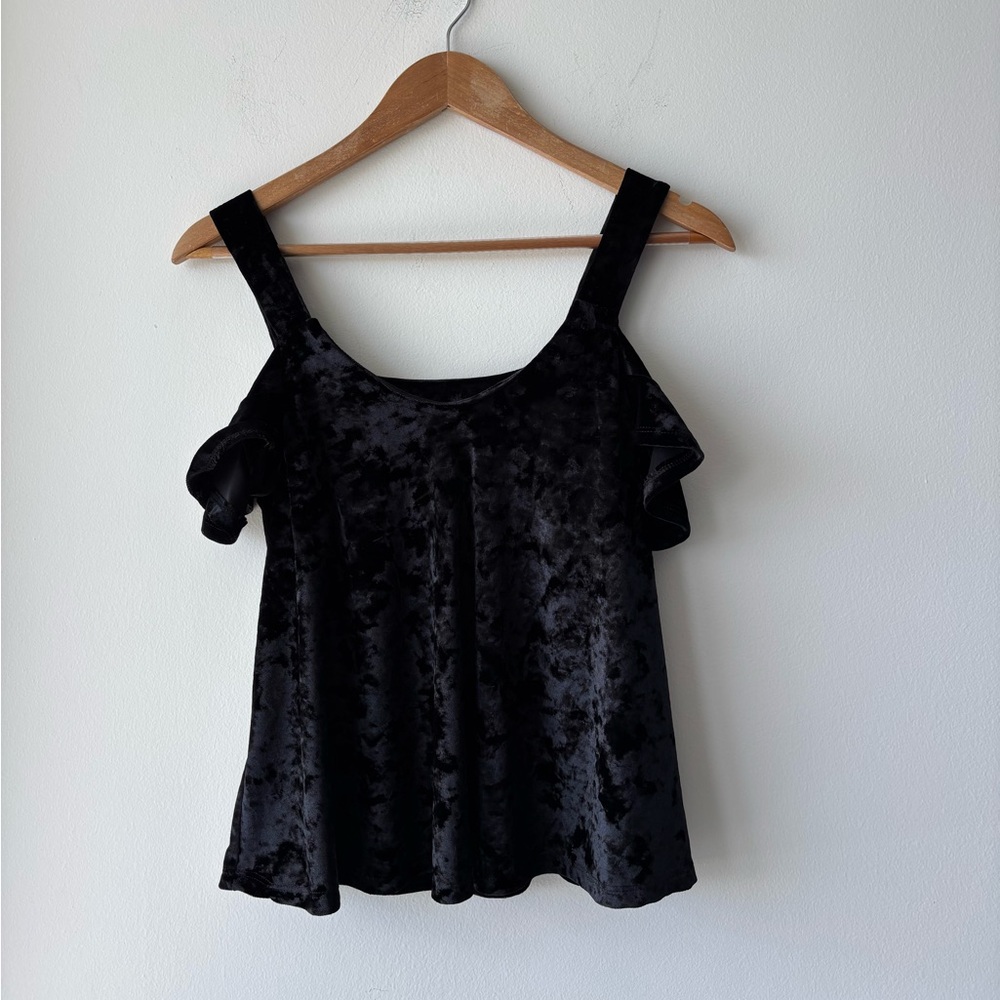 Self Esteem Blouse Black Velvet Tank Ruffle Womens Small NWT Whimsigoth Y2K